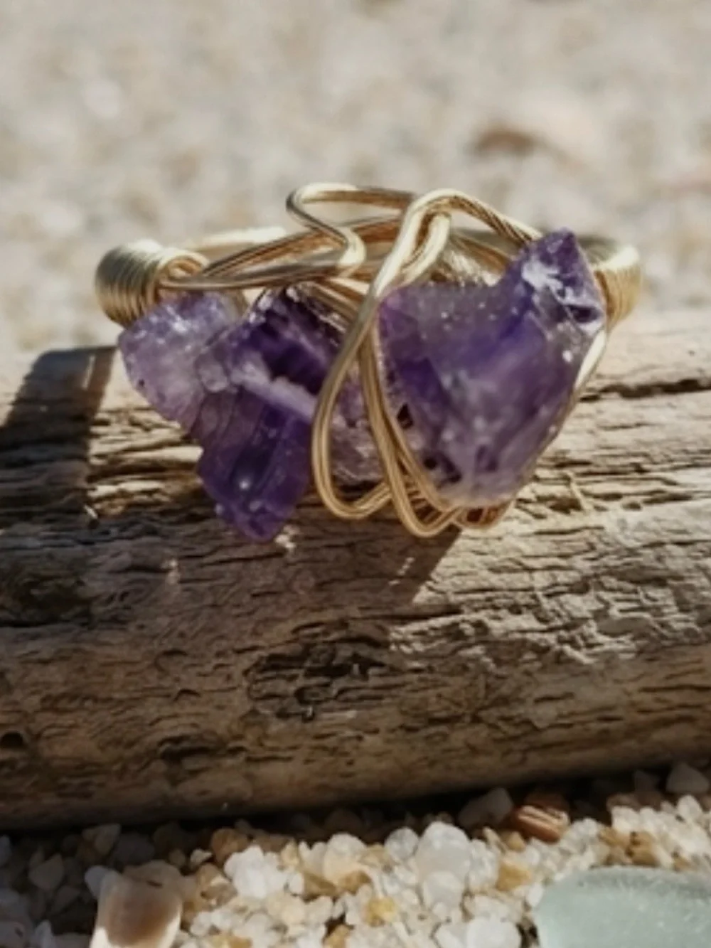 Gold Wire Amethyst Cluster Ring - Women's Jewelry size 7